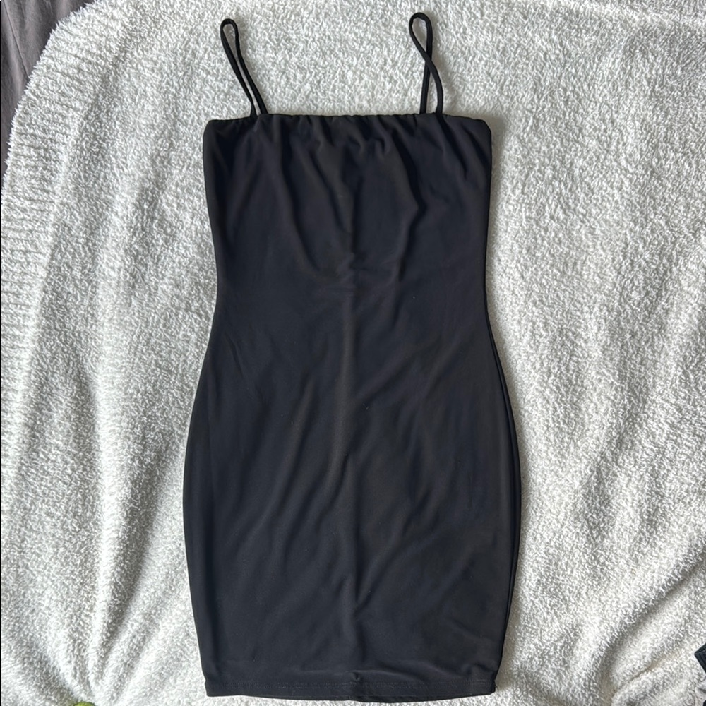 ANGL Black Spaghetti Strap Bodycon Mini Dress